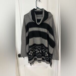 J. Jill Charcoal Black Geometric Turtleneck Oversize Tunic Cotton Blend Sweater